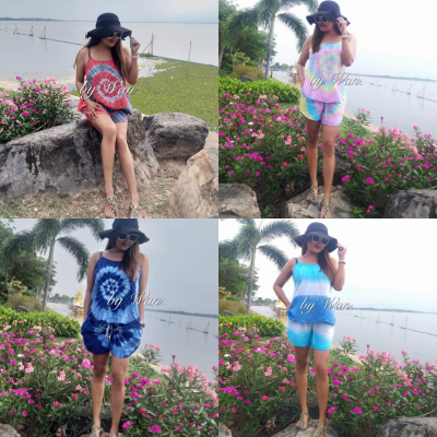 เสื้อสายเดี่ยว กางเกงขาสั้น มัดย้อมเนื้อผ้าแมมเบิร์ด