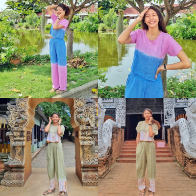 ชุดเซ็ท เสื้อ+กางเกงขายาว มัดย้อมผ้าแมมเบิร์ด